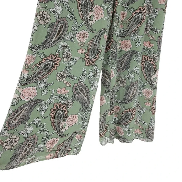 Cato Palazzo Pants Green Floral Paisley High Rise Pull On Stretch Waist - Picture 3 of 7